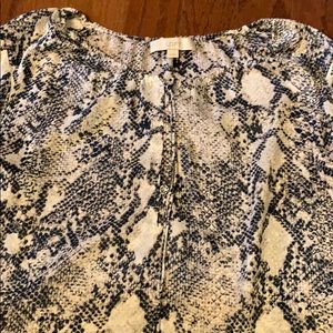 Loft Snakeskin Blouse. Navy, tan and off white.